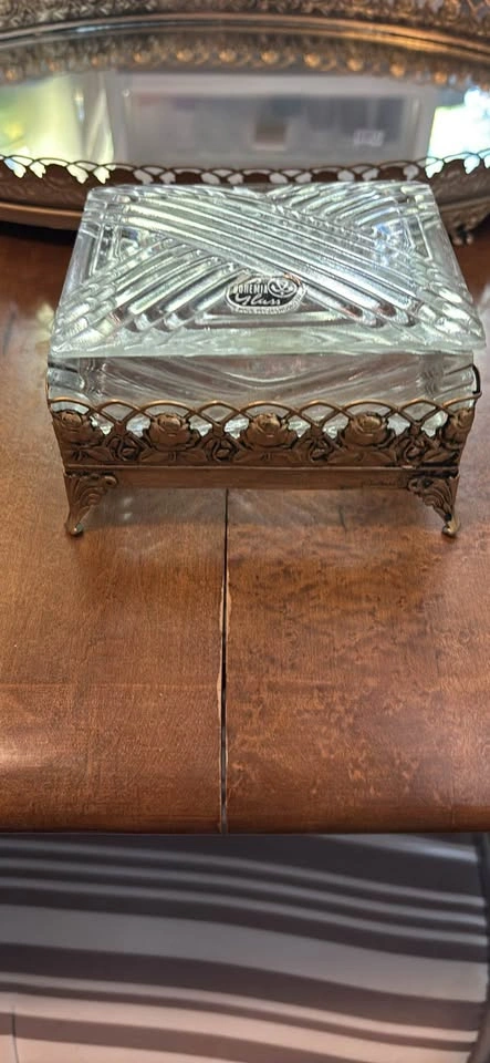 Vintage Bohemia Glass Vanity Set with Mirrored Tray - photo 3