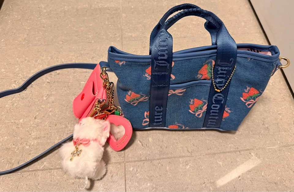 Juicy Couture Mini Bag with Charms (Demin Blue with Pink Strawbe