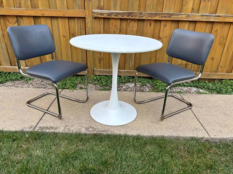 White Tulip Table + Retro Chrome Chairs – $140 Set