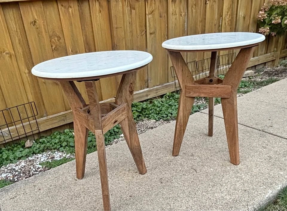 Matching Marble-Top Wood Side Tables — $150 Pair or $80 Each