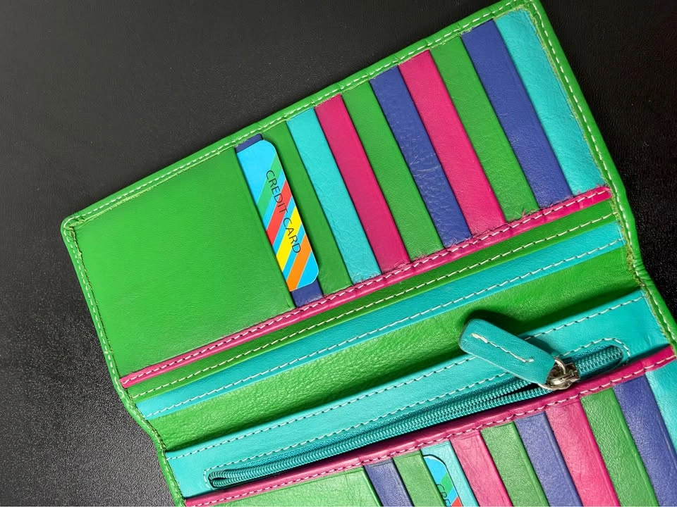 Green Leather Multi-Color Wallet - photo 2