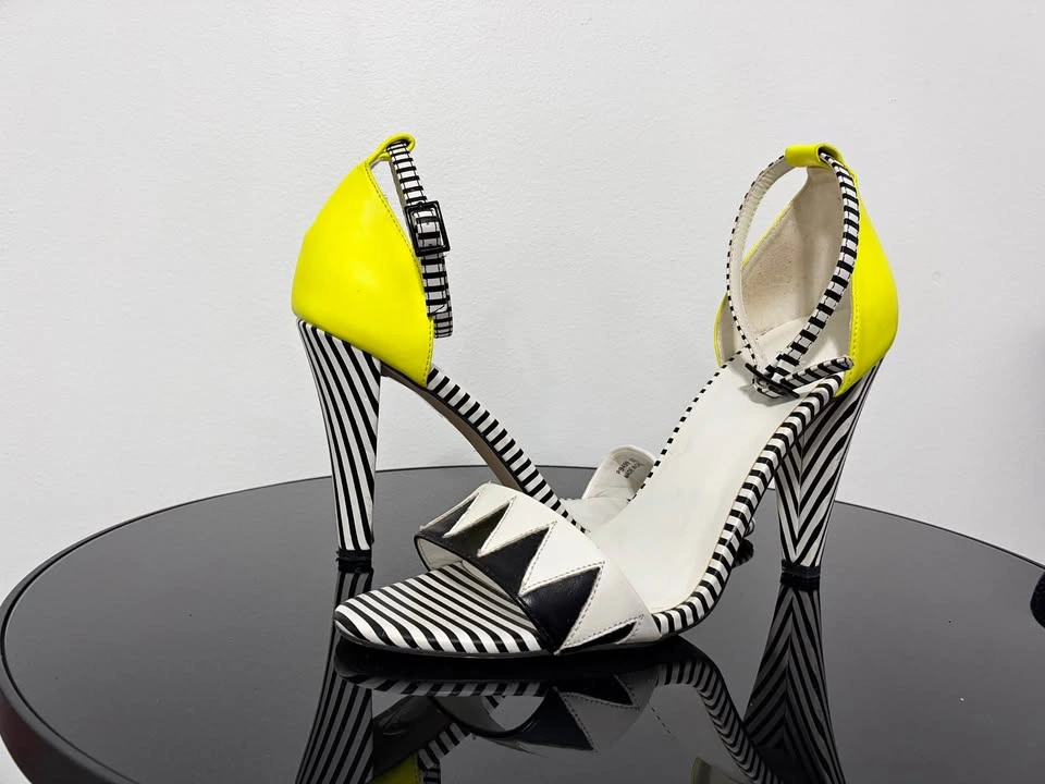 Reserved Striped Yellow Heeled Sandals