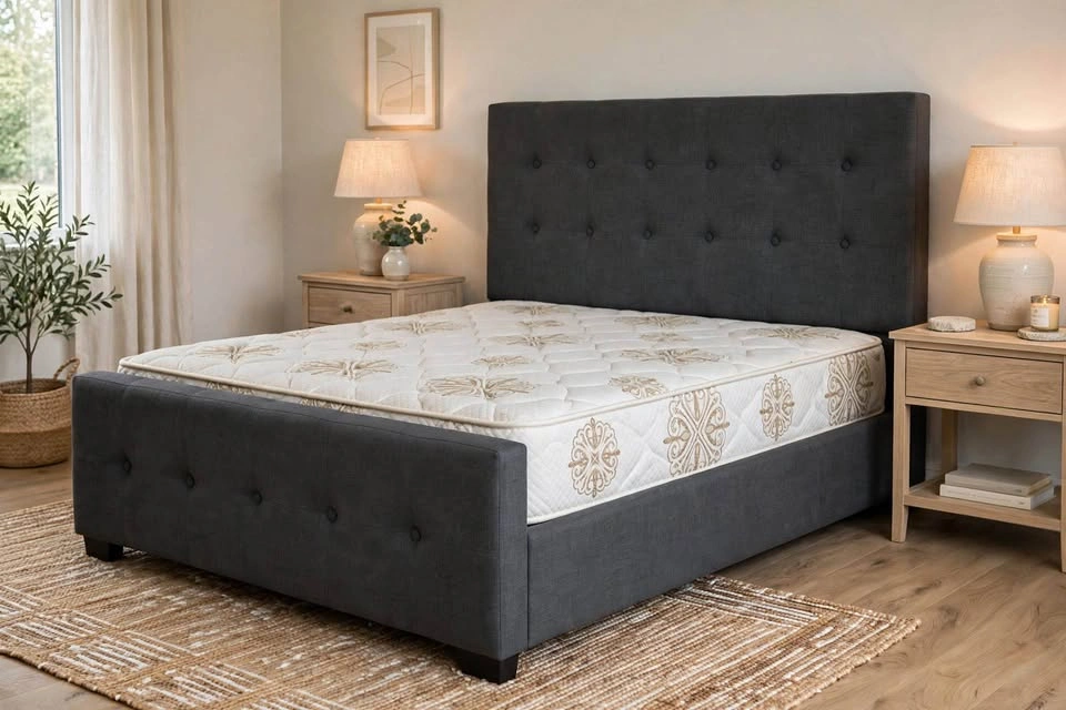 King Size Charcoal Grey Upholstered Bed – Mattress Included - photo 2