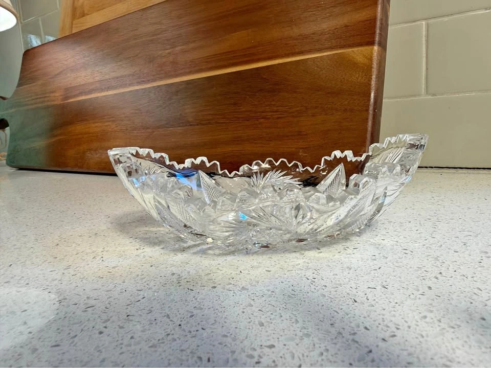 Vintage American Brilliant Period Cut Glass Oval Bowl