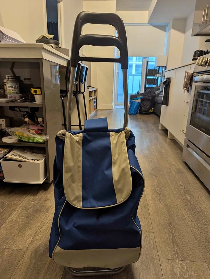 Blue Rolling Shopping Trolley