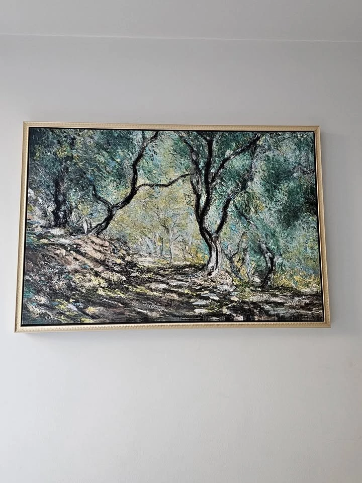 Olive trees framed picture with gold frame