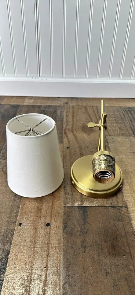 Baker Wall Sconce Satin Brass With White Linen Shade thumbnail
