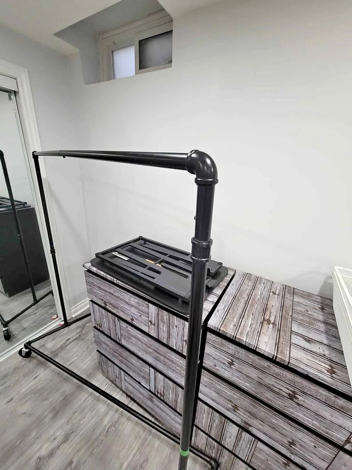 Heavy duty black metal z clothing/garment rack on wheels