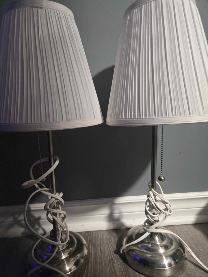 Set of 2 Ikea table lamp nickel/chrome base with white shade - photo 4