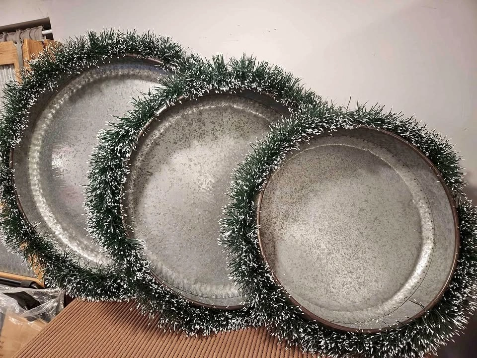 Set of 3 Heavy Round Decorative Trays for Christmas Village
