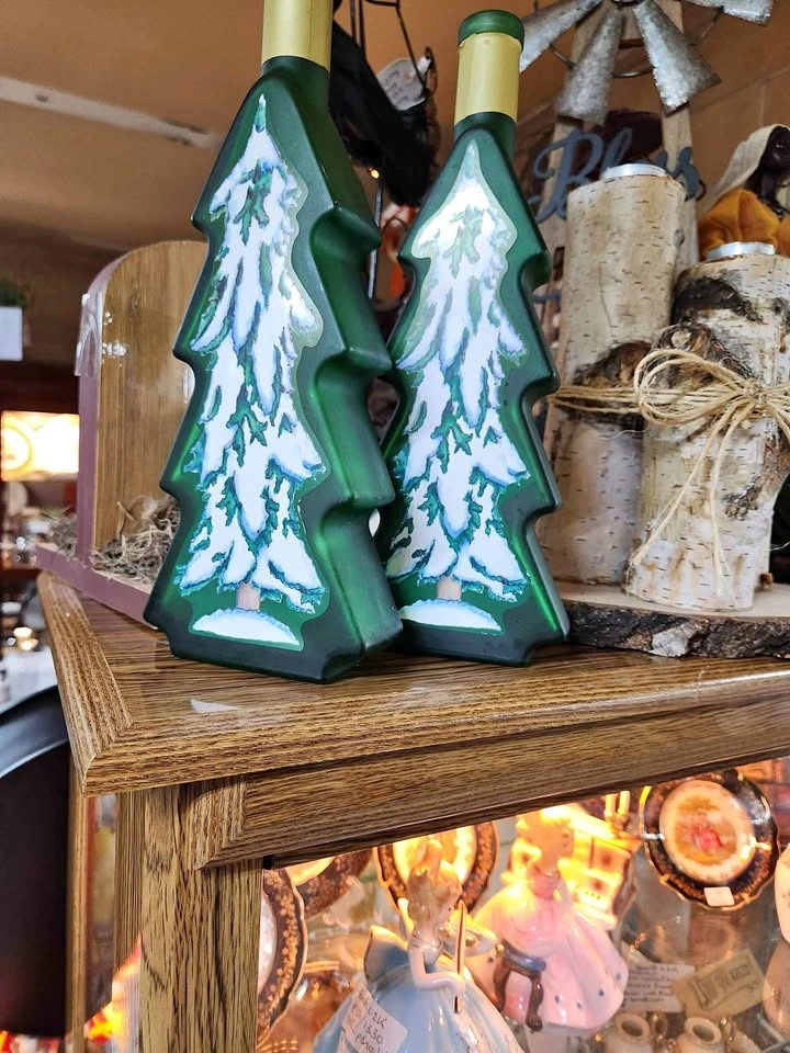 $10 for 2 vintage Christmas tree shape glass bottle vase