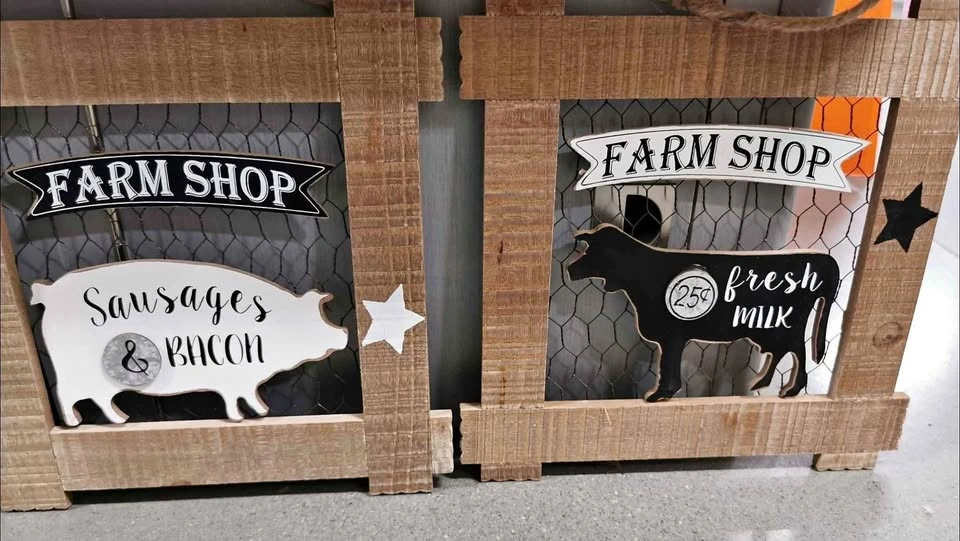 $15 for 2 Farmhouse wooden wall sign chicken wire frame