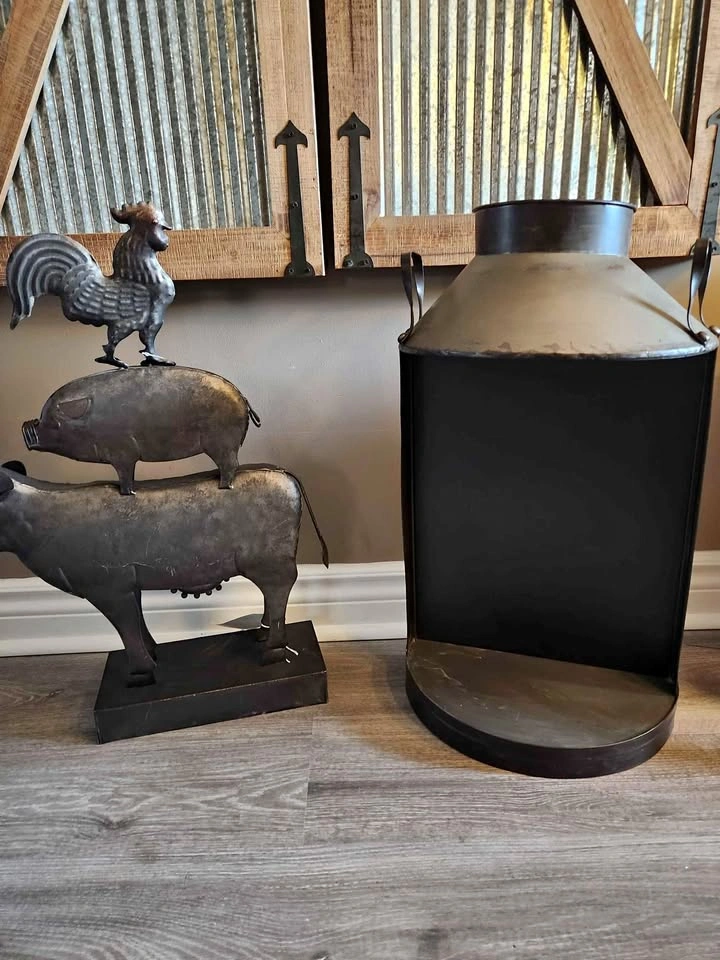 Farmhouse home decor metal milk jug decorative set