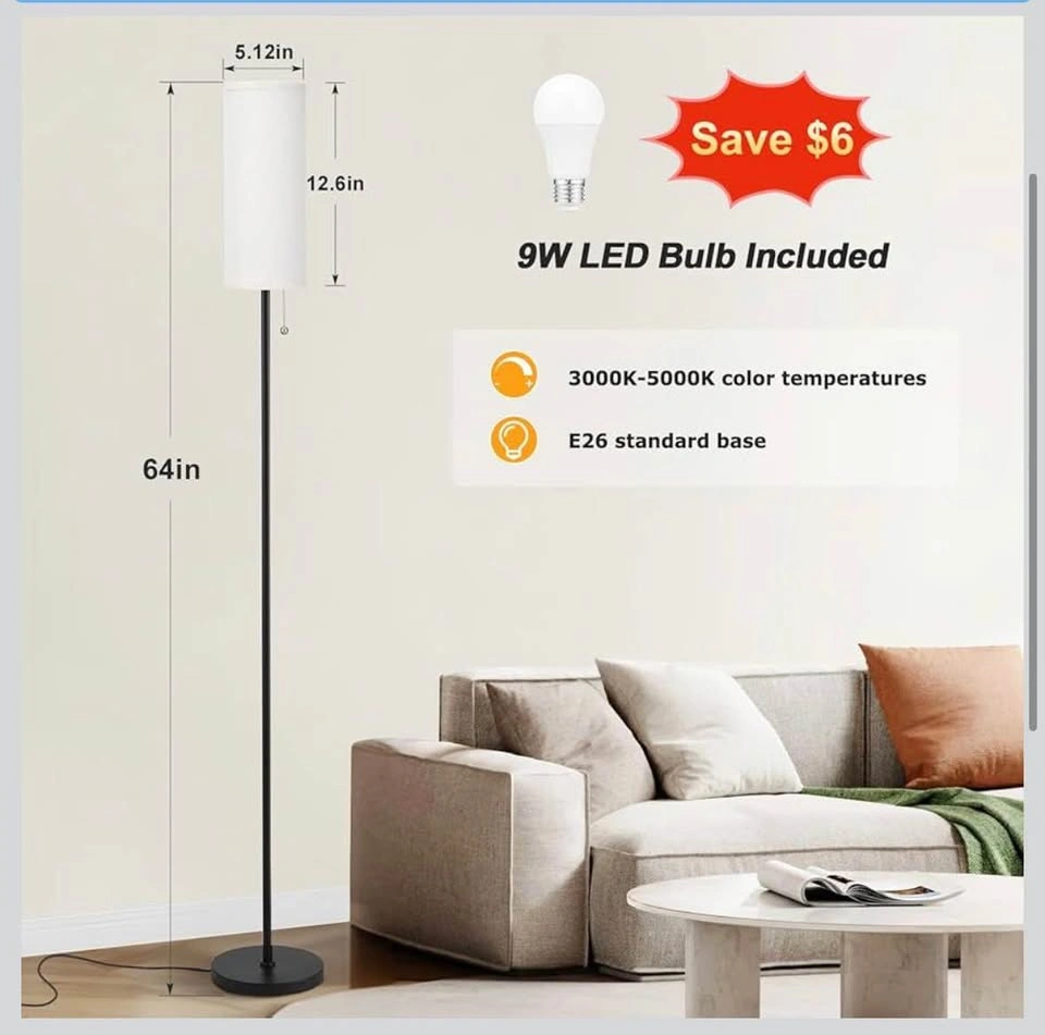 New Modern 64" LED Floor Lamp with Linen Shade - photo 4
