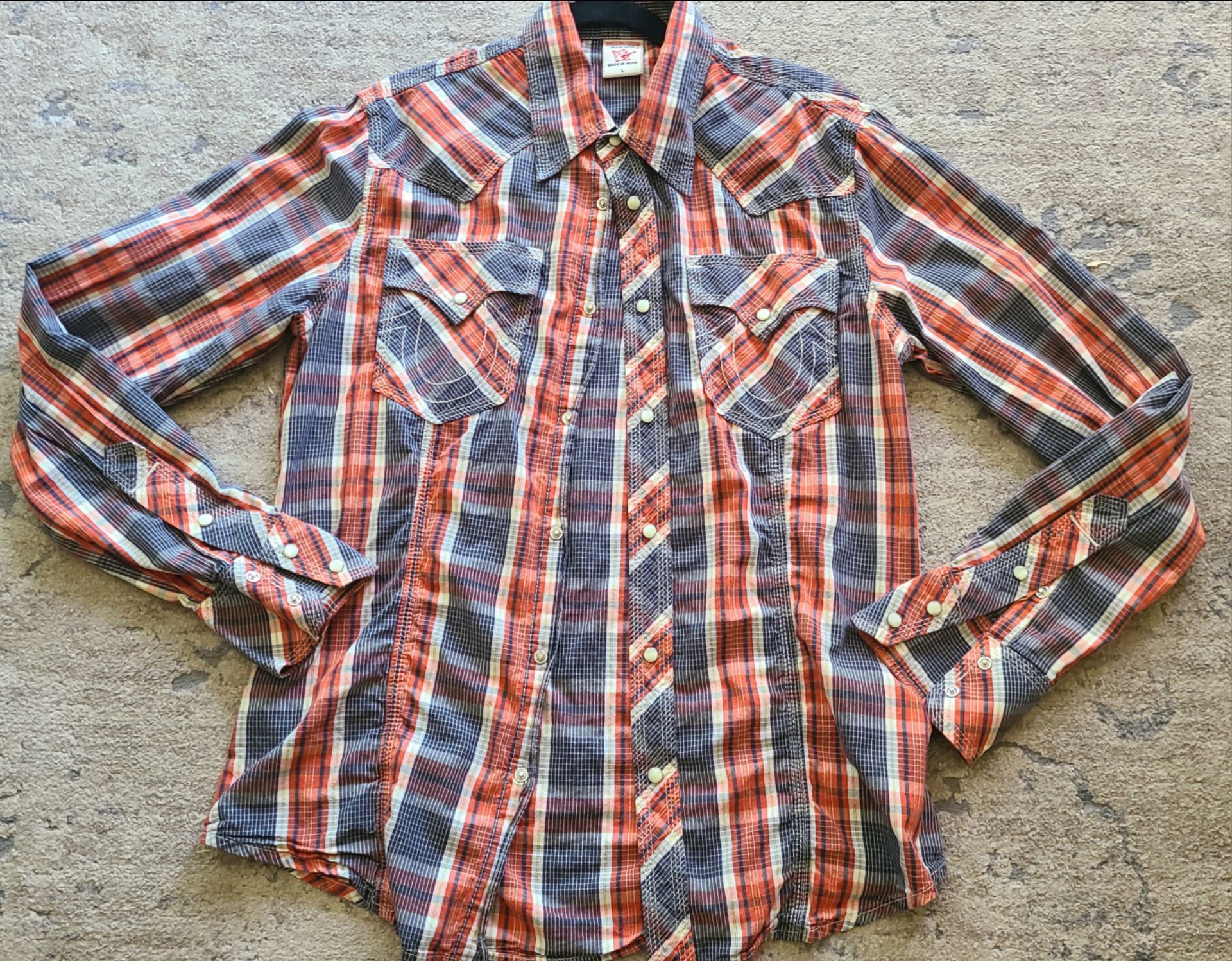 True Religion Western Pearl Snap Shirt Mens L Red Blue Plaid - photo 2