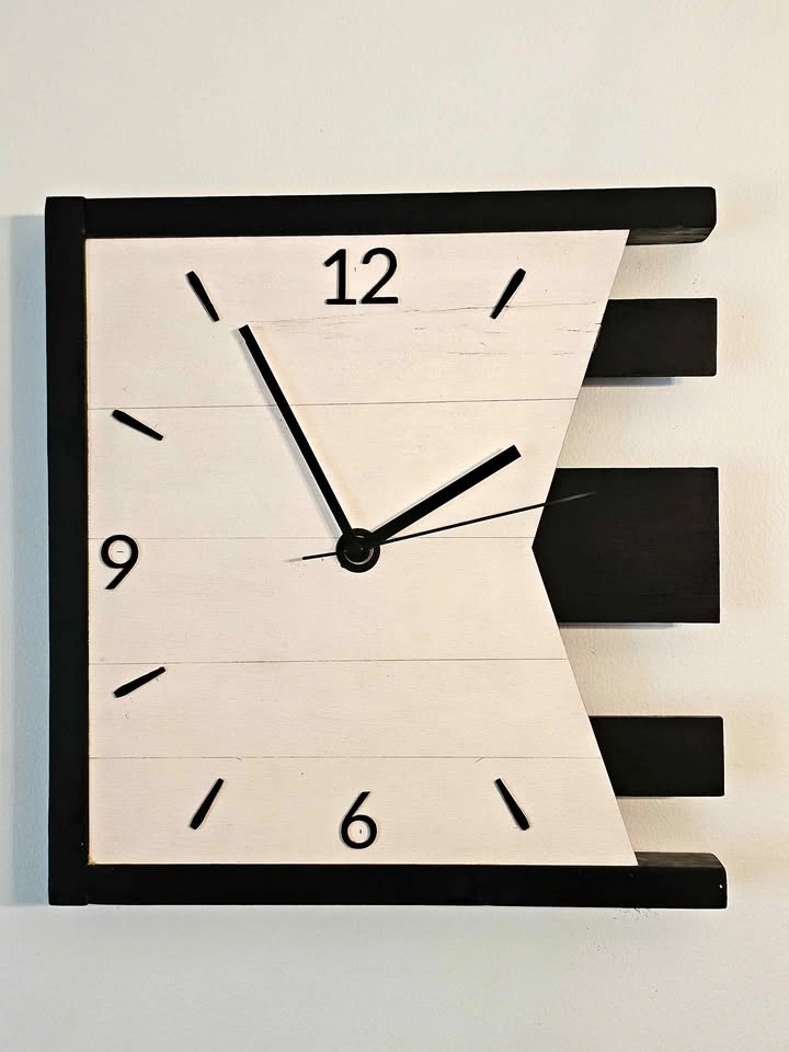 Square Modern Wood Wall Clock – Geometric Cutout Design