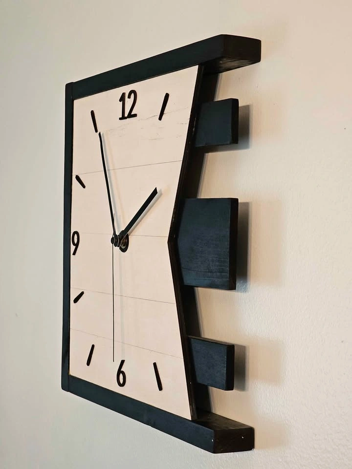 Square Modern Wood Wall Clock – Geometric Cutout Design - photo 2