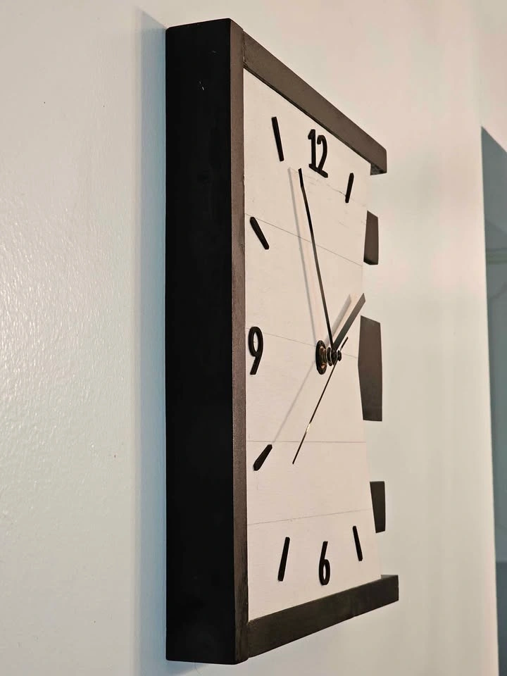Square Modern Wood Wall Clock – Geometric Cutout Design - photo 3