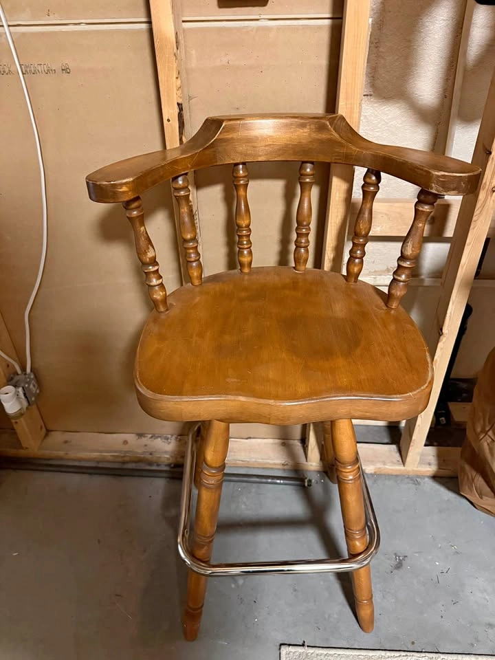Vintage Wooden Swivel Captain's Bar Stool