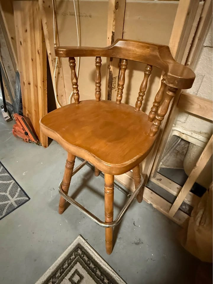 Vintage Wooden Swivel Captain's Bar Stool - photo 2