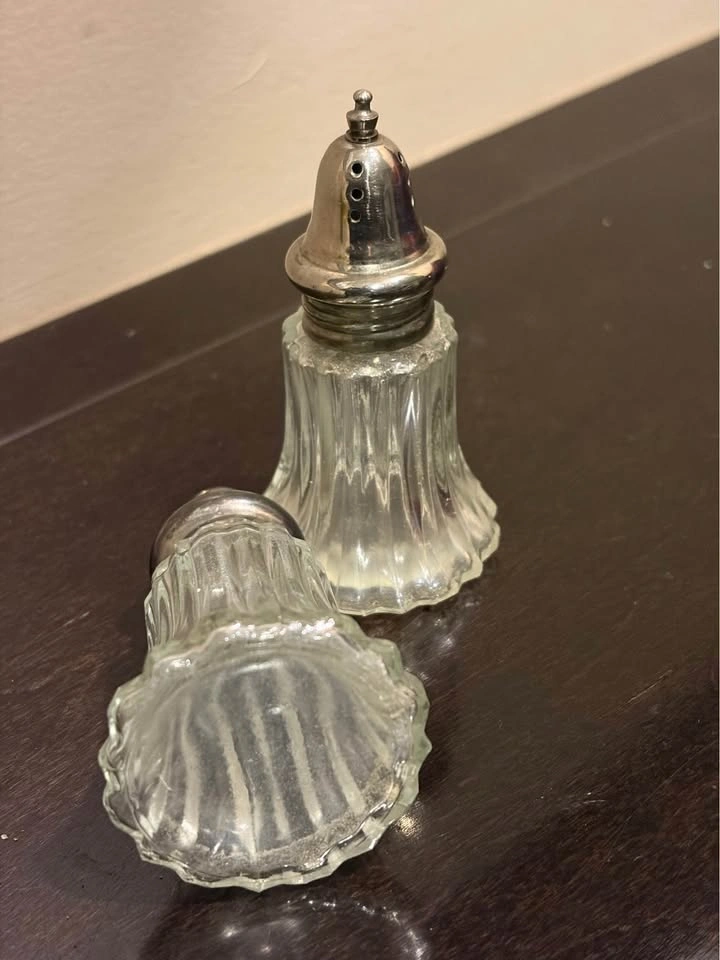 Vintage Pressed Glass Salt and Pepper Shakers - Silverplate - photo 2