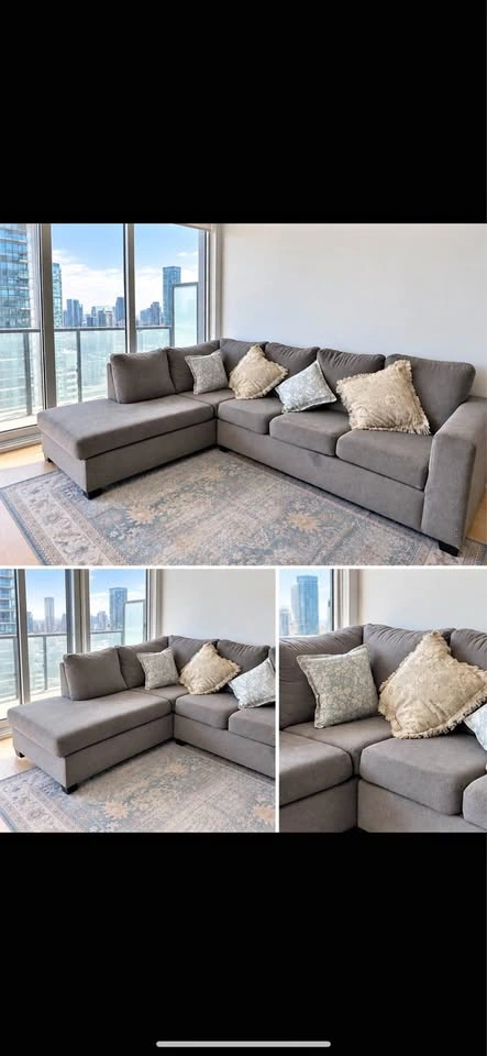Grey L Sectional Sofa with Chaise