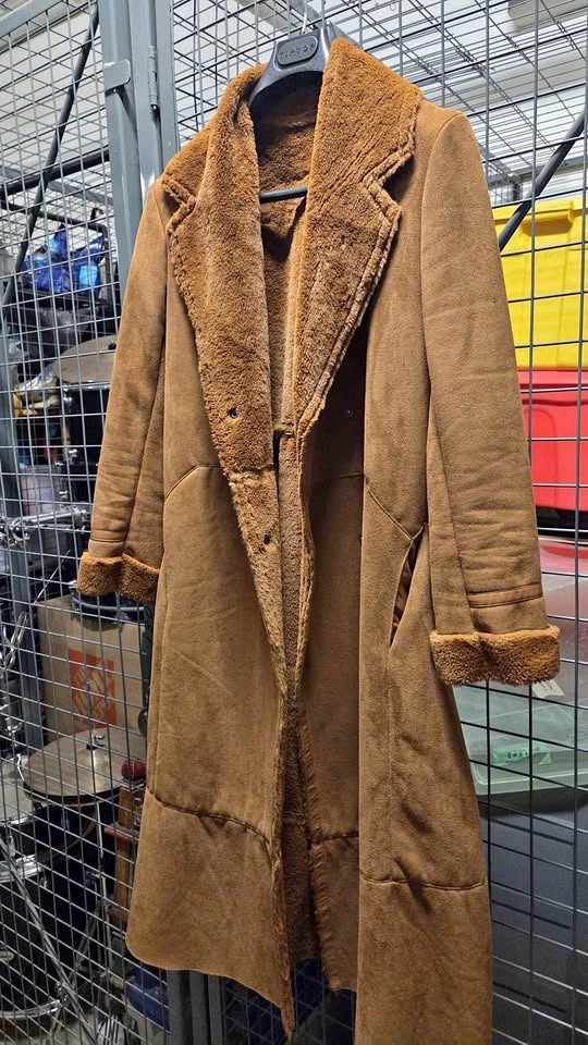Brown Faux Suede Long Coat with Faux Fur Lining
