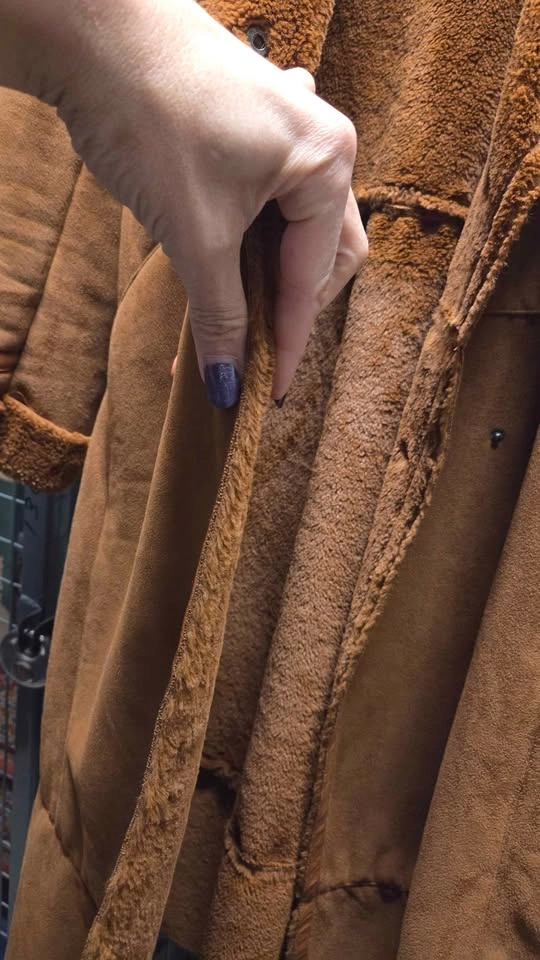Brown Faux Suede Long Coat with Faux Fur Lining - photo 2