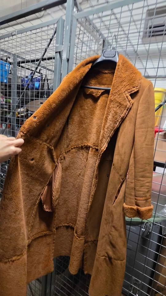 Brown Faux Suede Long Coat with Faux Fur Lining - photo 4