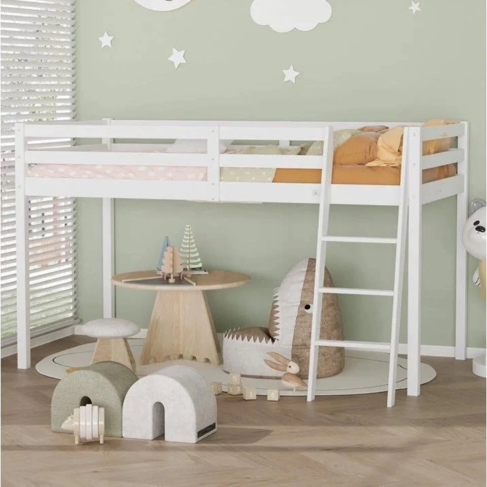 White Twin Size Pine Wood Loft Bed - photo 2