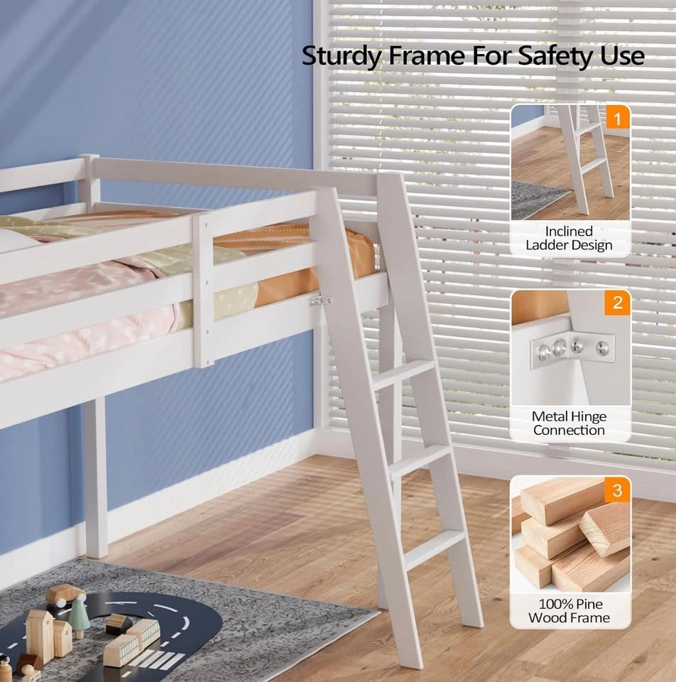 White Twin Size Pine Wood Loft Bed - photo 3