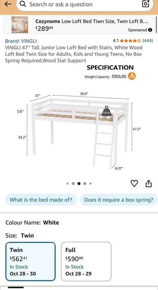 White Twin Size Pine Wood Loft Bed - photo 5