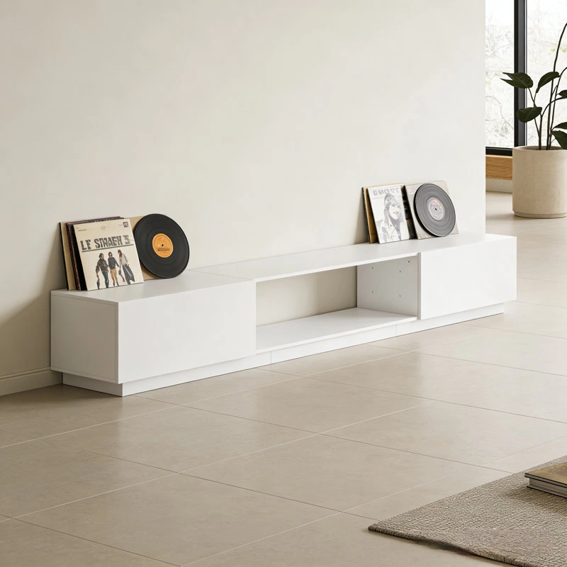 Modern White Low Profile TV Stand Media Console - photo 2
