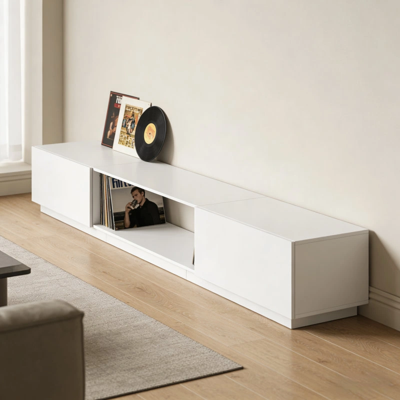 Modern White Low Profile TV Stand Media Console - photo 4