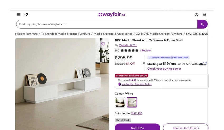 Modern White Low Profile TV Stand Media Console - photo 5