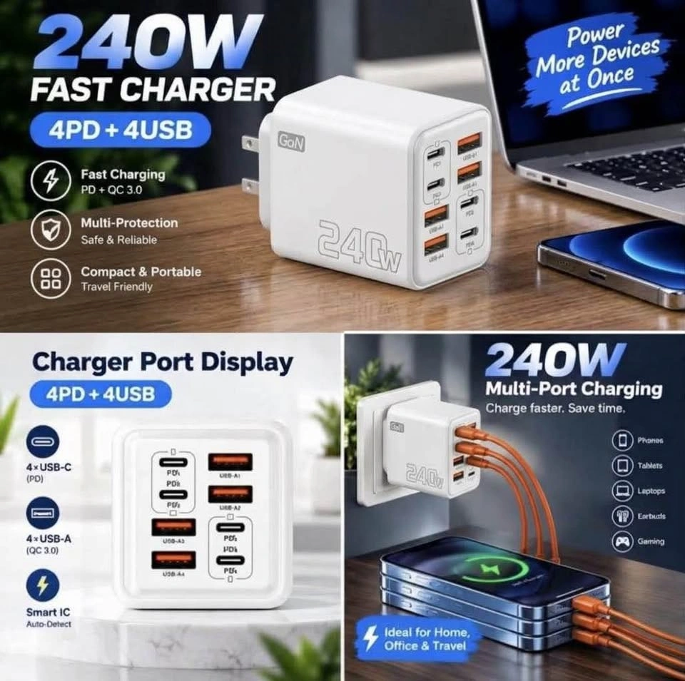 240W 8-Port Multi-Port Charger (white color) - photo 3