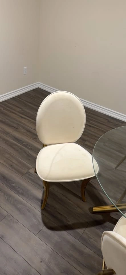 Glass Dining Table with 4 Cream and Gold Chairs - photo 3