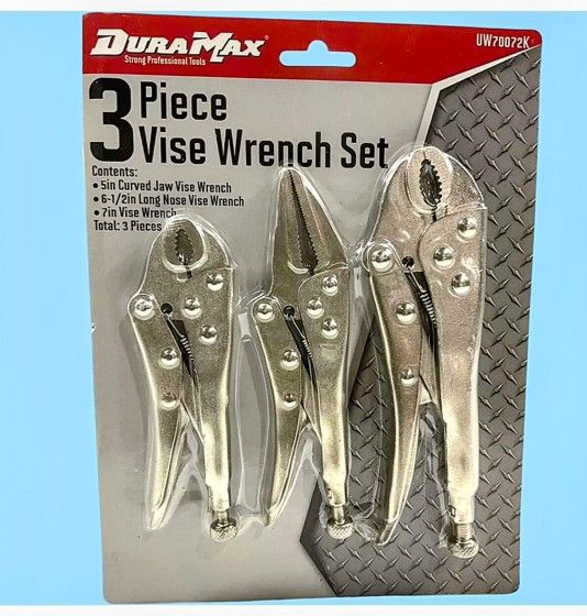 🤎 NEW Dura Max 3 Piece Vise Wrench Set Carbon Steel Chrome