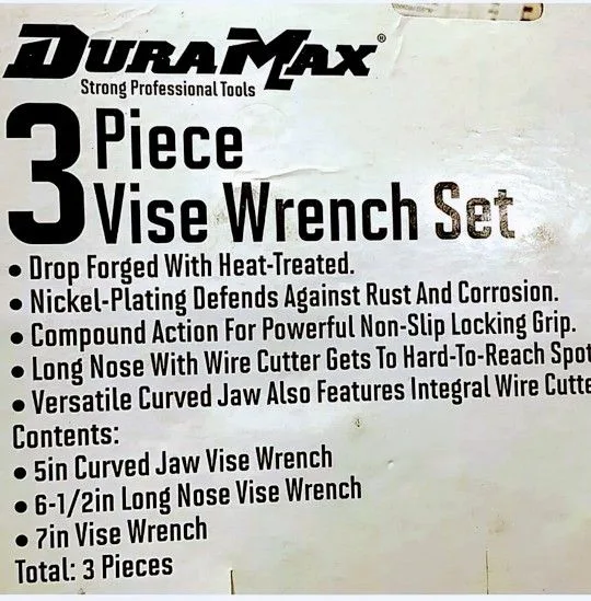 🤎 NEW Dura Max 3 Piece Vise Wrench Set Carbon Steel Chrome image indicator(2)