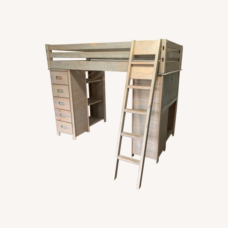 Pottery Barn Gray Pine Loft Bunk Bed with Desk and Dresser