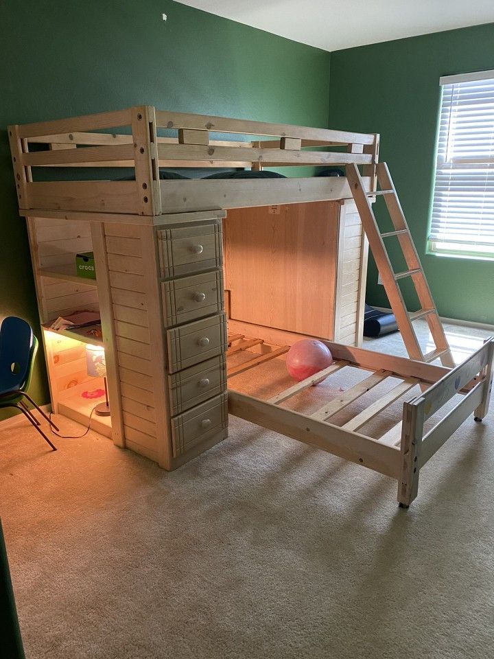 Pottery Barn Gray Pine Loft Bunk Bed with Desk and Dresser - photo 2