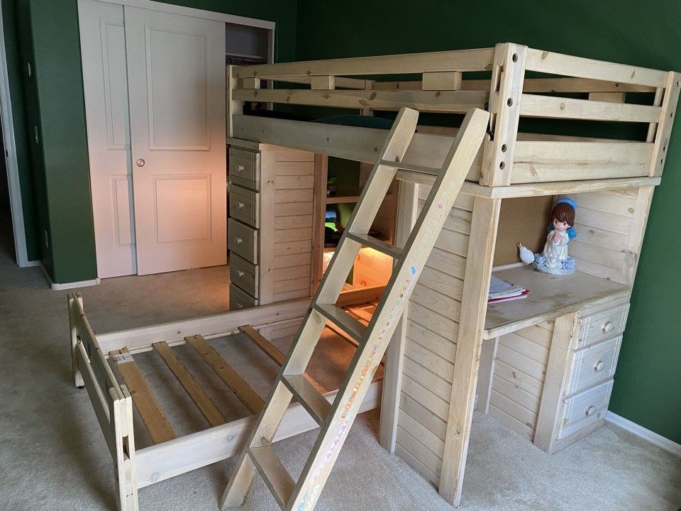 Pottery Barn Gray Pine Loft Bunk Bed with Desk and Dresser - photo 3