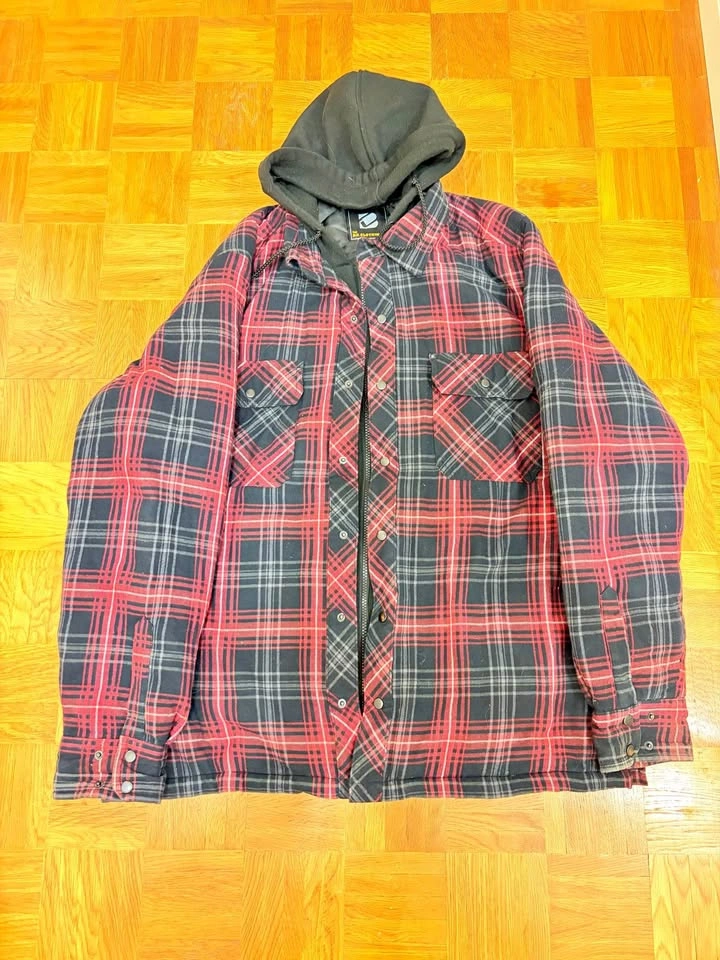 Red flannel jacket with hood