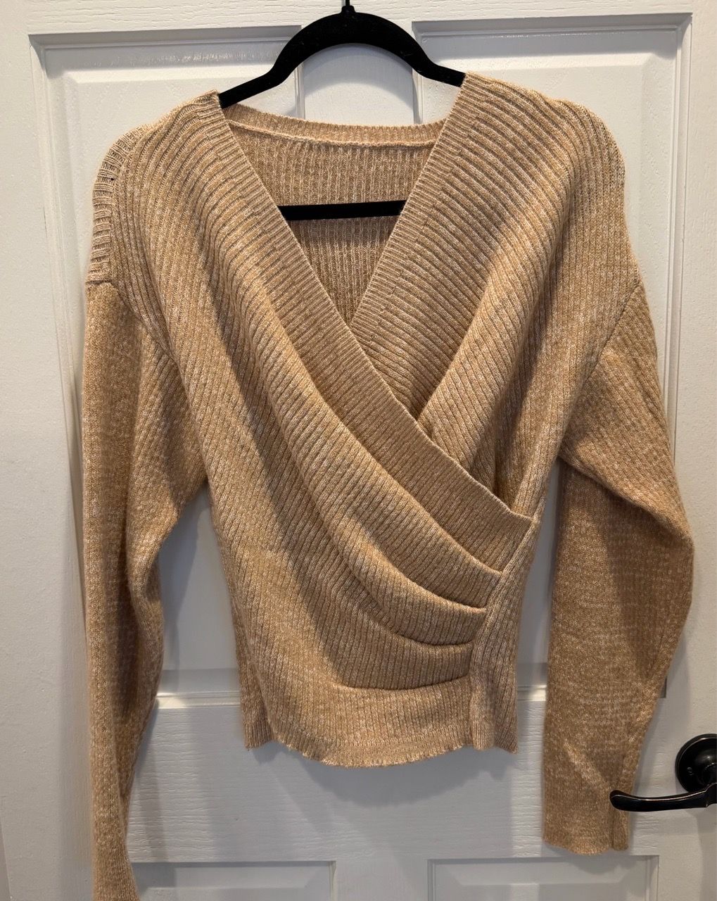 Women's Size 8/10 Wrap Front Knit Apricot Sweater - photo 2