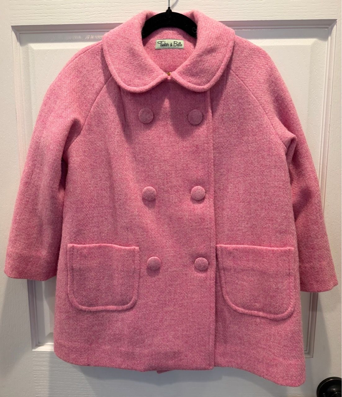 Little Girls Pink Double-Breasted Dress Coat