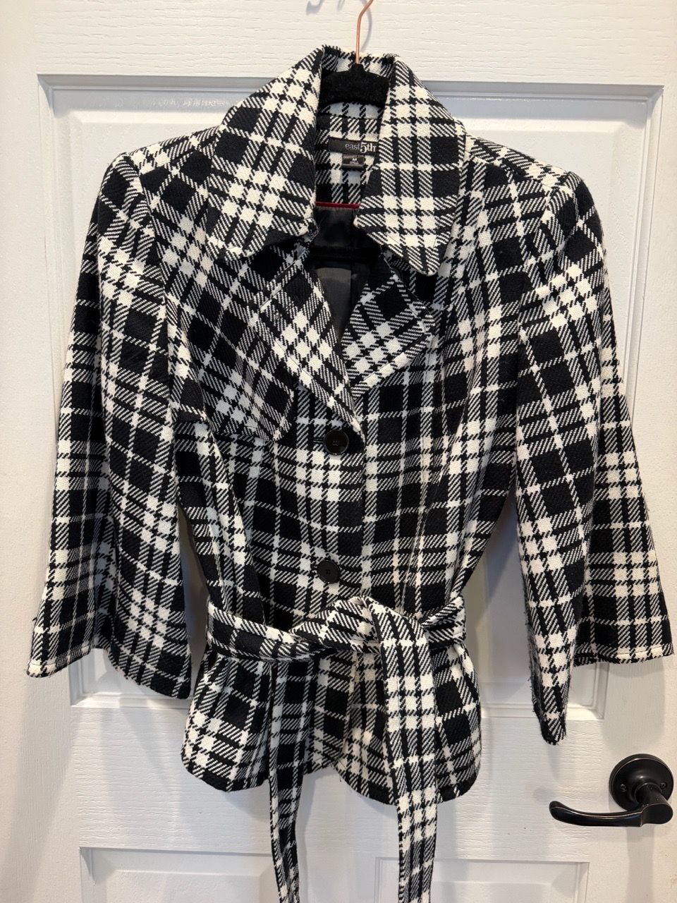 East 5th Women's Medium Short Belted Pea Coat Plaid