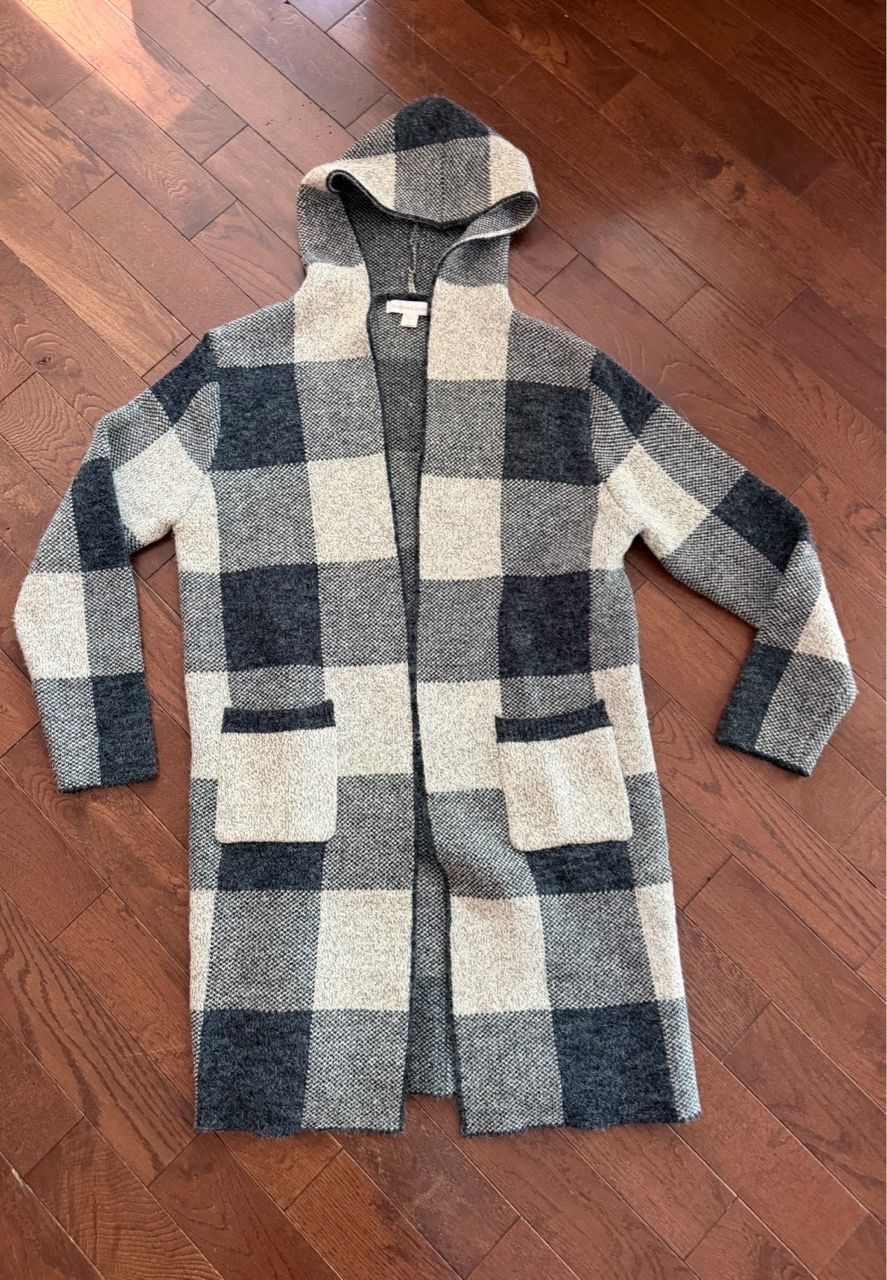 Women’s SMALL Buffalo Plaid Hooded Open-Front Cardigan