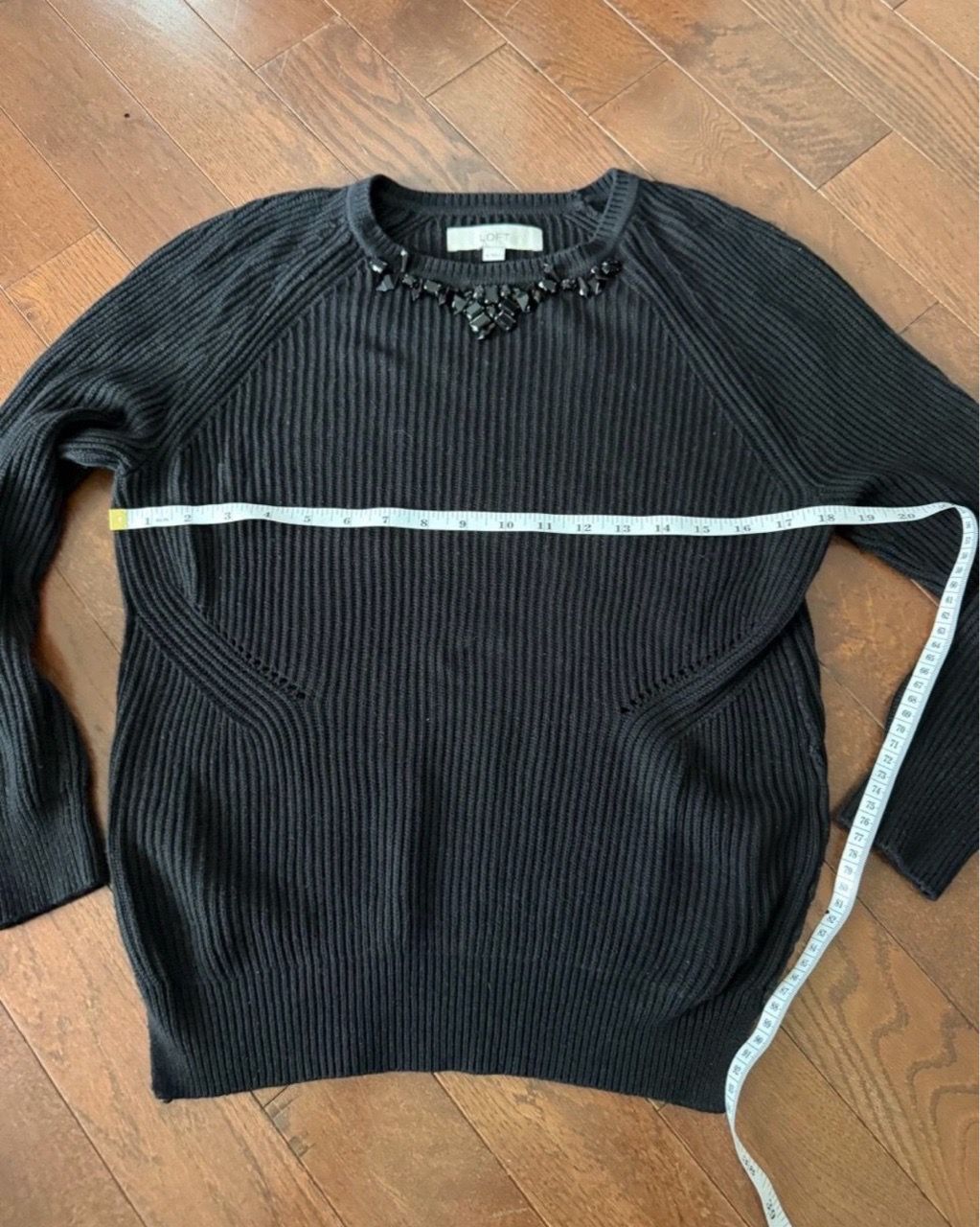 Women’s Medium LOFT Black Ribbed Knit Embellished Sweater - photo 4