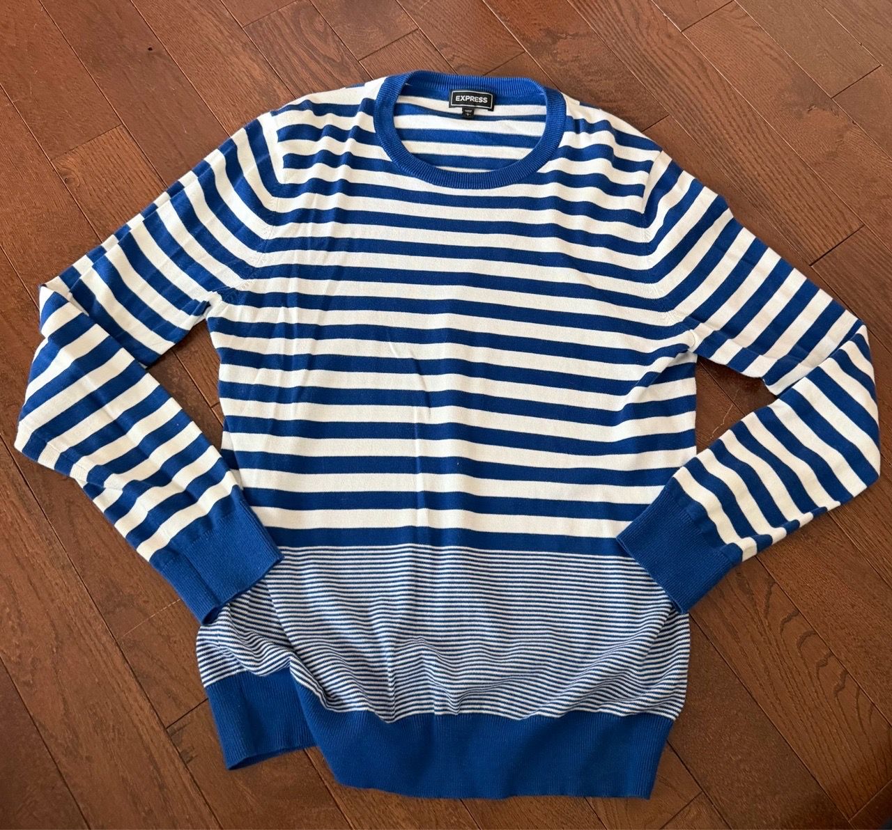 Men’s LG Express Blue & White Striped Crewneck Sweater