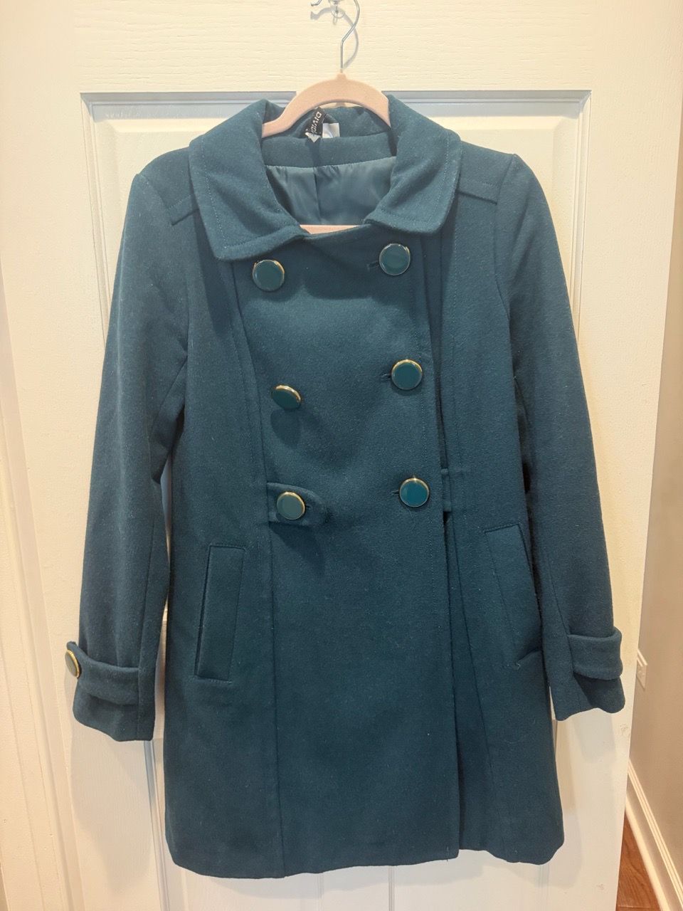 Women’s Size 6 Teal Double-Breasted Wool-Blend Pea Coat